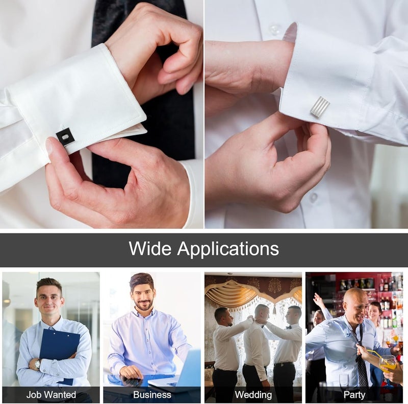 COMNICO 4 Pairs Cufflinks for Men Classic Tone Cuff Links Fashion Men Cufflinks Gold/Sliver Striped Disc Square Rectangle Cuff Links for Business Wedding Party Gift Box - Image 5